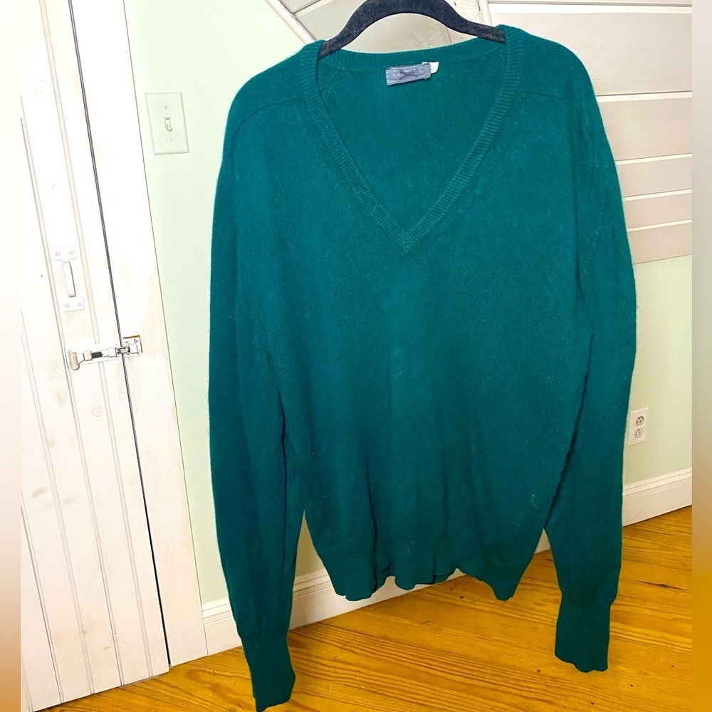 Vintage Men’s Cashmere Sweater Leather Elbow Pads Green Size Large